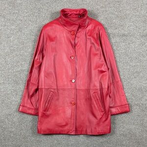 Vintage Tibor Red Genuine Leather Button Front Funnel Neck Jacket Women Size 3X
